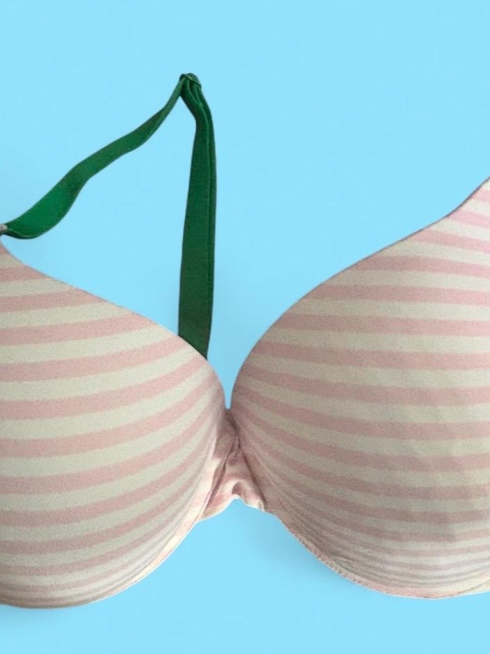 PINK Victoria's Secret Pink & White Striped Padded Bra with Green Straps